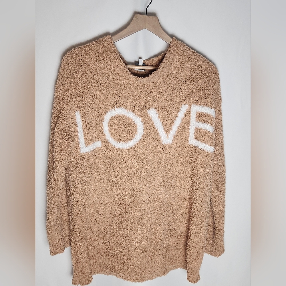COZY CO by Cozy Casual Fuzzy Love Sweater Crew Neck Pullover Tan Womens Size M/L